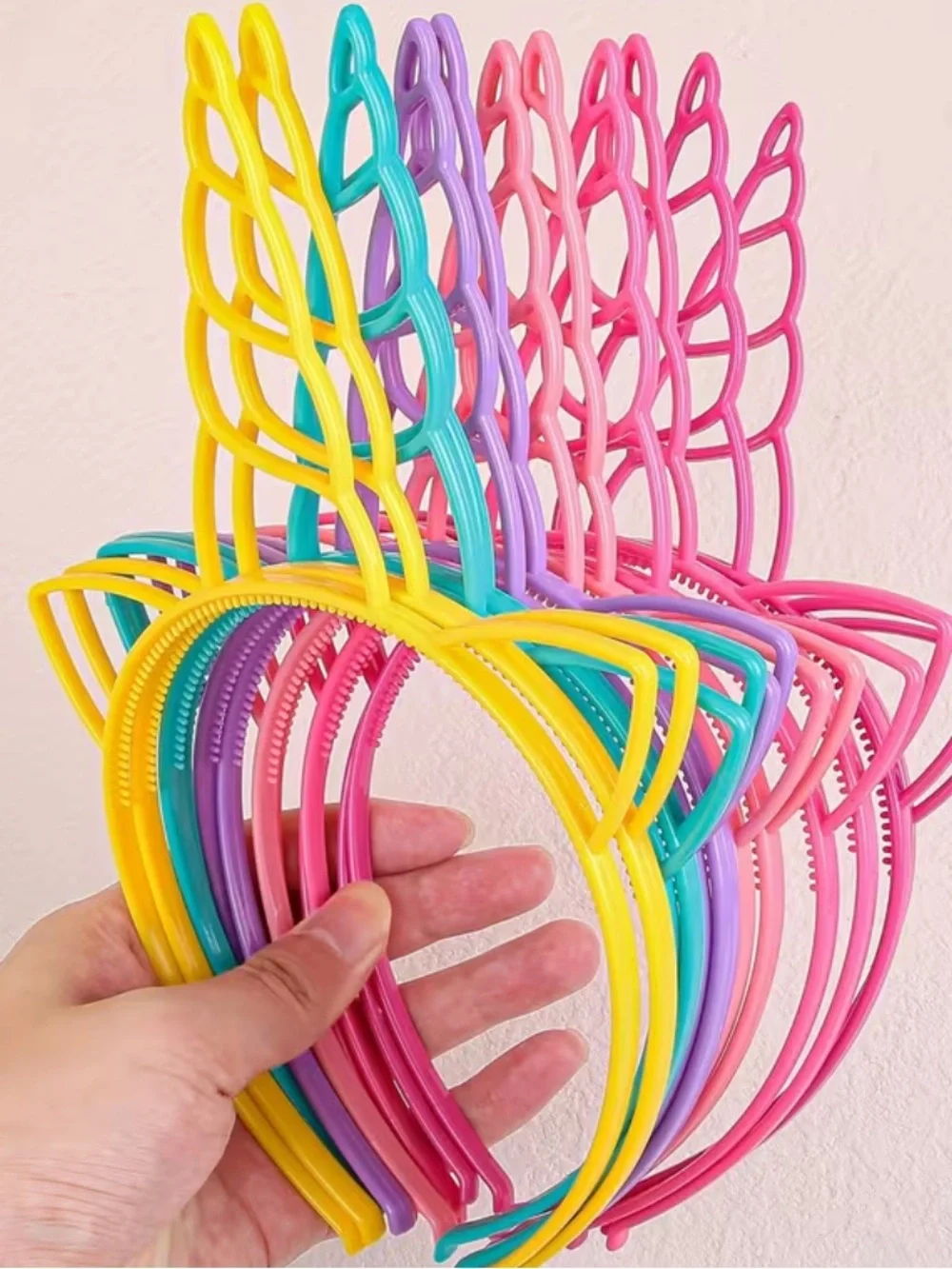 8 Emu Candy Color Unicorn Crown Headbands in Pink, Yellow & Purple